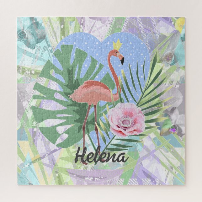 Rosa Flamingo Tropenpalme Monstera Jigsaw P Puzzle (Vertikal)