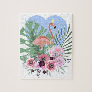 Rosa Flamingo Tropenpalme Puzzle