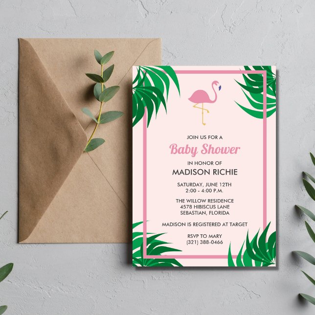 Rosa Flamingo Tropical Baby Dusche Einladung (Von Creator hochgeladen)