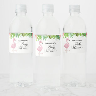 Rosa Flamingo Tropical Blätter Babydusche Wasserflaschenetikett