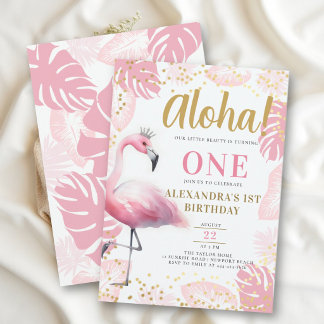 Rosa Flamingo Tropical Hawaii Aloha 1. Geburtstag Einladung