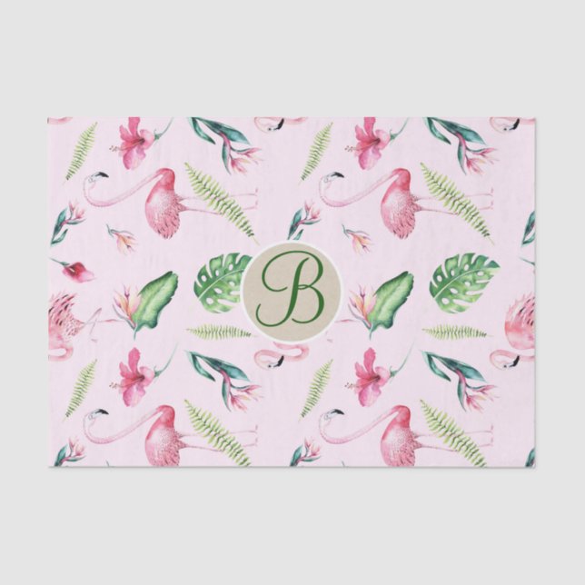 Rosa Flamingo Tropical Monogram Letter Initial Seidenpapier (Vorderseite)