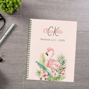 Rosa Flamingo Tropical Monogramm Notizbuch