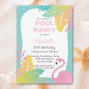 Rosa Flamingo Tropical Pool Party Geburtstag Einladung