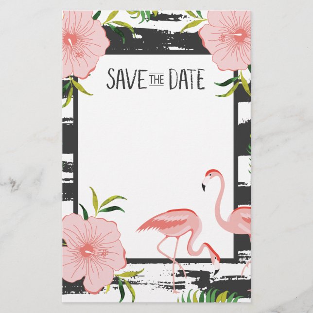 Rosa Flamingo Tropical Save the Date Briefpapier (Vorderseite)