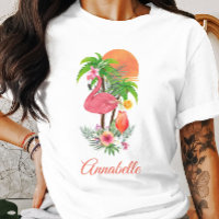 Rosa Flamingo Tropical Vacation T - Shirt