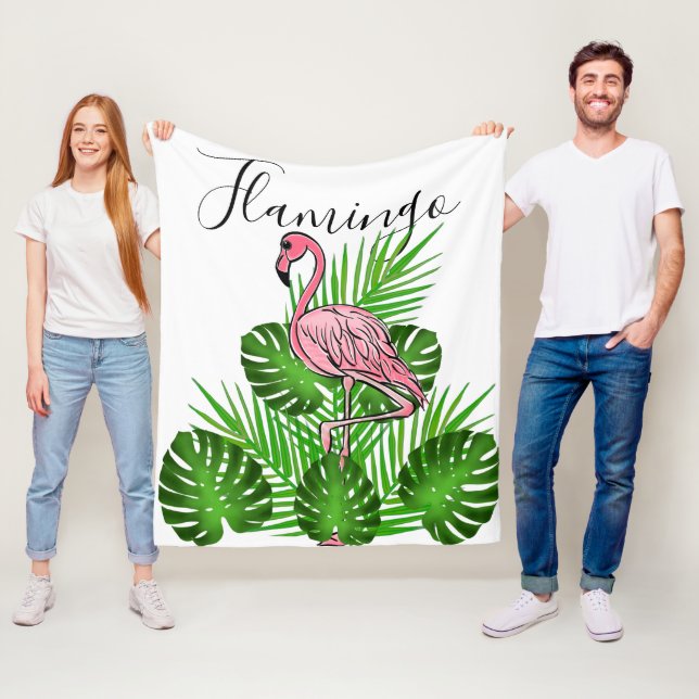 Rosa Flamingo, tropische Blätter Fleece Blanket (Beispiel)