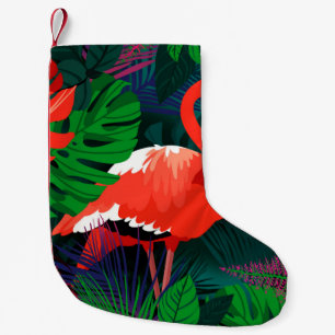 Rosa Flamingo. Tropische Blätter, rosa Schmetterli Kleiner Weihnachtsstrumpf