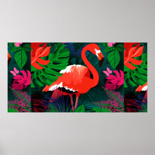 Rosa Flamingo. Tropische Blätter, rosa Schmetterli Poster