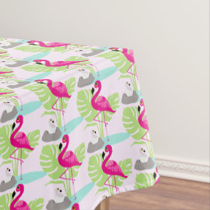 Rosa Flamingo, tropische Blätter Tischdecke