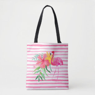 Rosa Flamingo Tropische Blumen Strandtasche