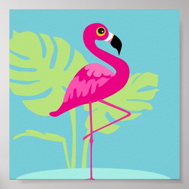 Rosa Flamingo-tropische Grafik Poster (Vorne)
