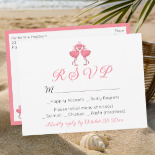 Rosa Flamingo Tropische Hawaiianische Strandhochze Postkarte
