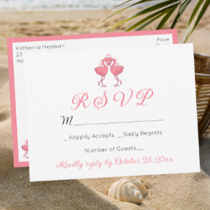 Rosa Flamingo Tropische Hawaiianische Strandhochze Postkarte