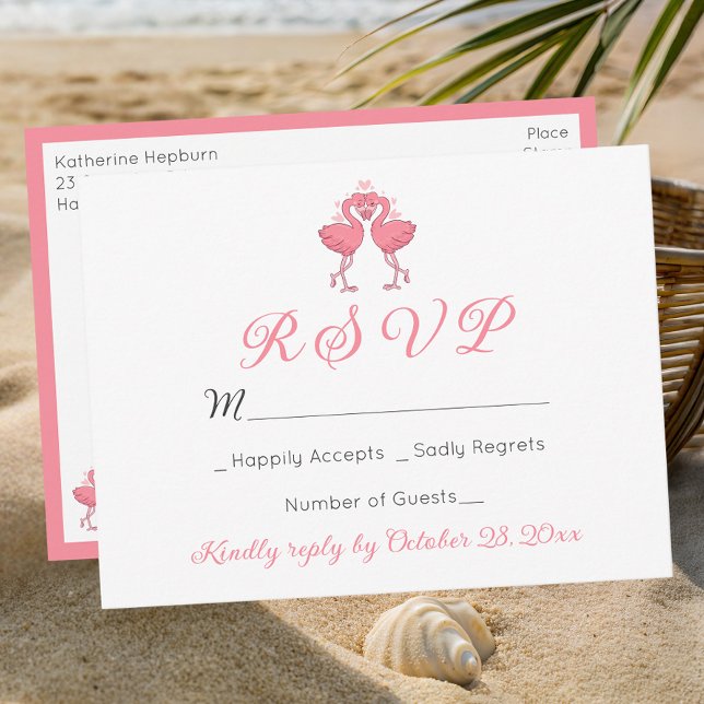 Rosa Flamingo Tropische Hawaiianische Strandhochze Postkarte (Von Creator hochgeladen)