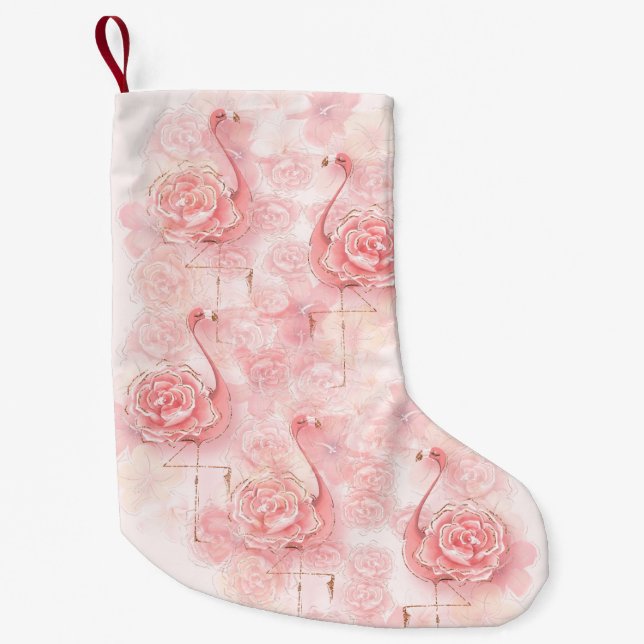 Rosa Flamingo-tropische rosa Rosen Kleiner Weihnachtsstrumpf (Vorderseite)