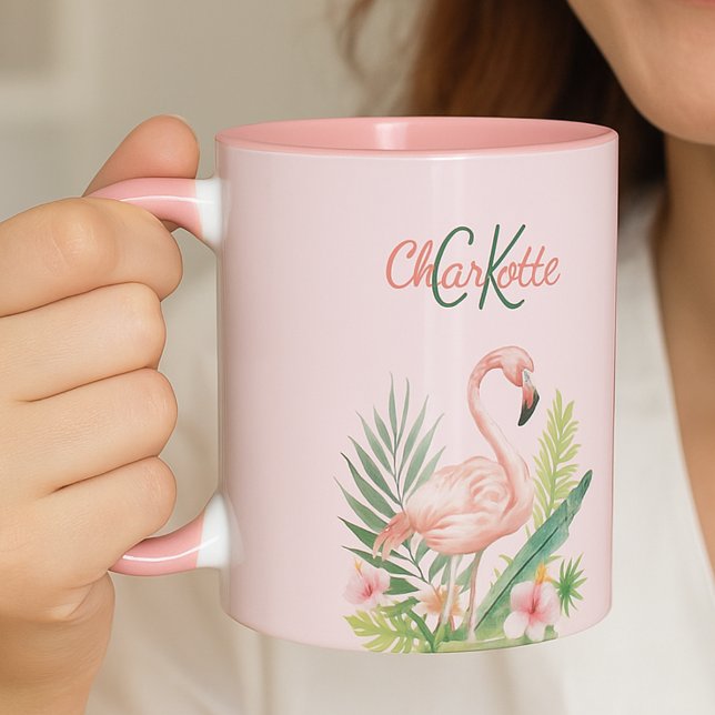 Rosa Flamingo tropische Sommermonogramm Tasse (Von Creator hochgeladen)