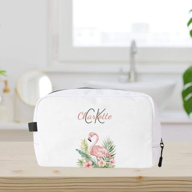 Rosa Flamingo tropische Sommermonogramm Waschbeutel (Von Creator hochgeladen)