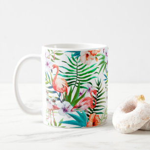Rosa Flamingo-tropischer BlumenBlumenChic Tasse