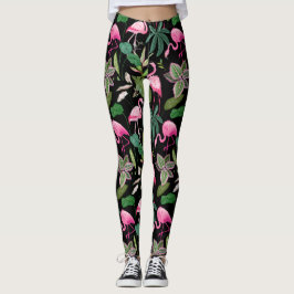 Rosa Flamingo tropischer botanischer schwarzer Hin Leggings