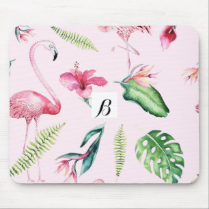Rosa Flamingo Tropischer Hibiskus Blumen Spaße Mousepad