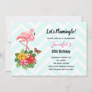 Rosa Flamingo & Tropischer Hibiskus Fancy Geburtst Einladung