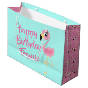 Rosa Flamingo-tropischer niedlicher 1. Geburtstag Große Geschenktüte