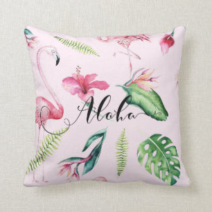Rosa Flamingo Tropisches Aloha Hibiskus Sommer Kissen