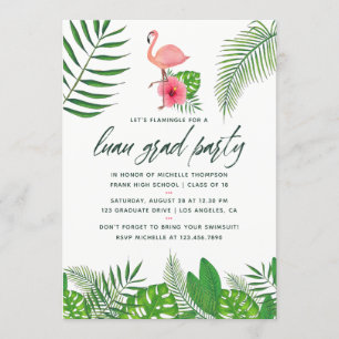 Rosa Flamingo Tropisches Aquarell Luau-Abschlussfe Ankündigung