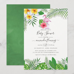 Rosa Flamingo Tropisches Aquarell Mädchen Baby Sho Einladung