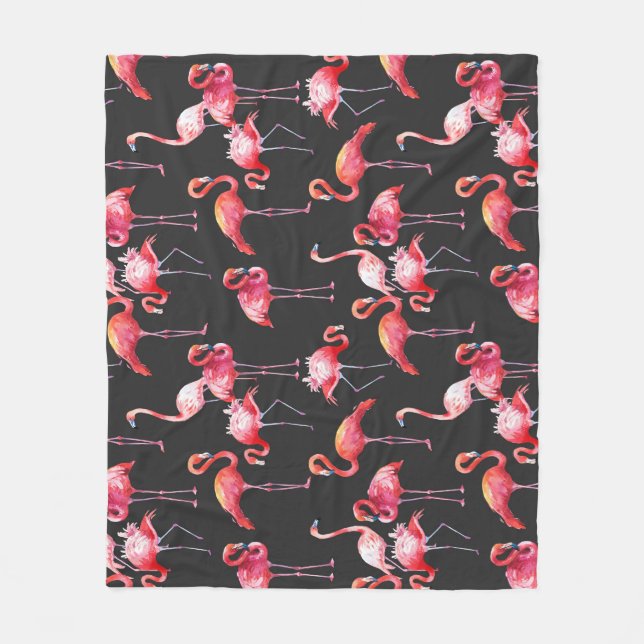 Rosa Flamingo: tropisches Aquarellmuster. Fleecedecke (Vorderseite)