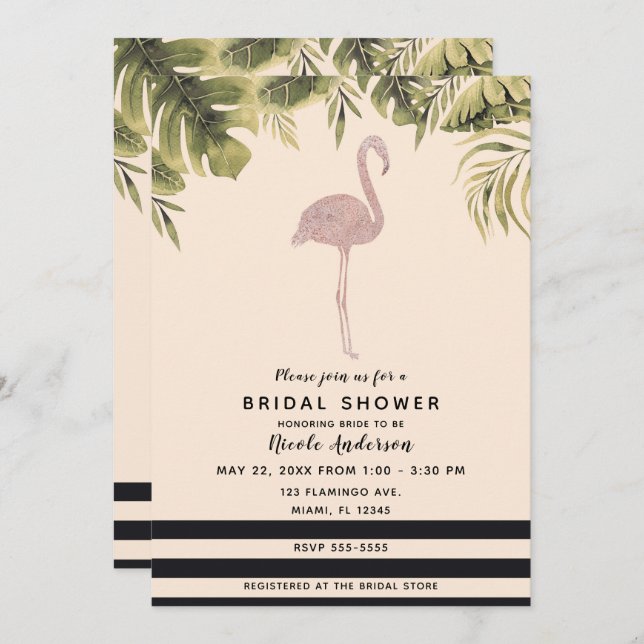 Rosa Flamingo Tropisches Brautparty Einladung (Vorne/Hinten)