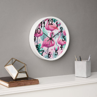 Rosa Flamingo tropisches Design Uhr