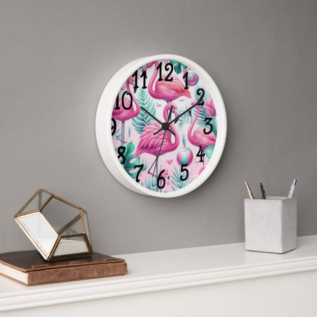 Rosa Flamingo tropisches Design Uhr (Büro)