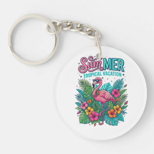 Rosa Flamingo Tropisches Floral - Sommerurlaub Schlüsselanhänger