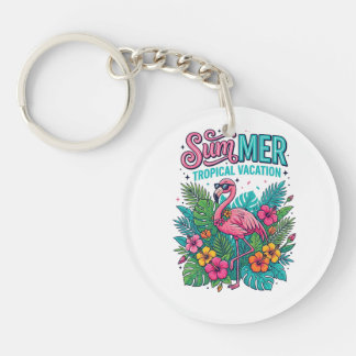 Rosa Flamingo Tropisches Floral - Sommerurlaub Schlüsselanhänger