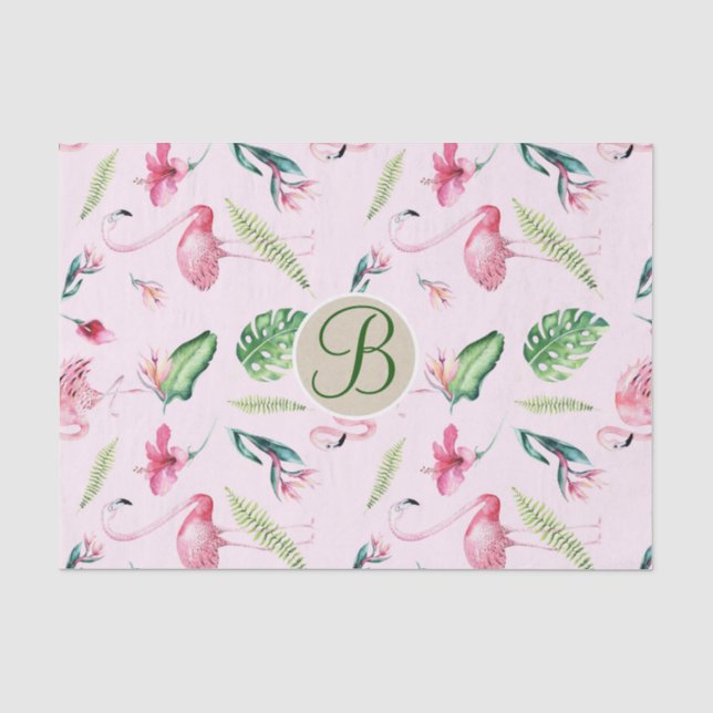 Rosa Flamingo Tropisches Monogramm Buchstabe Initi Seidenpapier (Vorderseite)