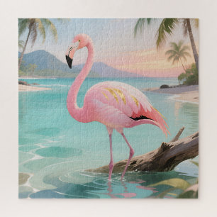 Rosa Flamingo Tropisches Paradies Puzzle