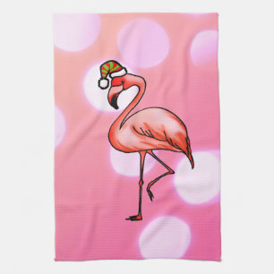 Rosa Flamingo Tropisches Weihnachtsfest Geschirrtuch