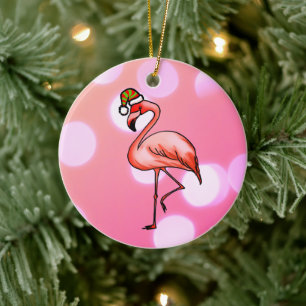 Rosa Flamingo Tropisches Weihnachtsfest Keramik Ornament