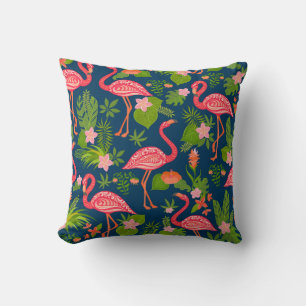 Rosa Flamingo: Türkis gestreift Vintage Kissen