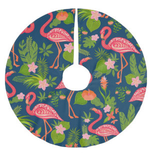 Rosa Flamingo: Türkis gestreift Vintage Polyester Weihnachtsbaumdecke