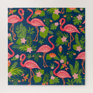 Rosa Flamingo: Türkis gestreift Vintage Puzzle