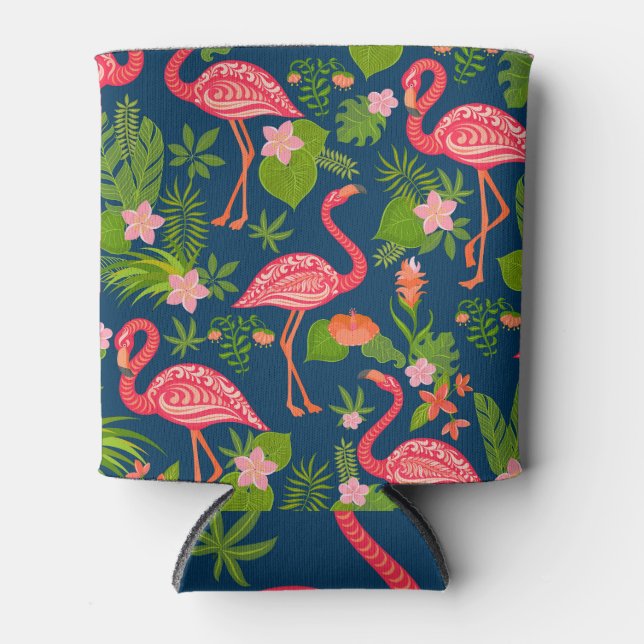 Rosa Flamingo: Türkis Streifen Vintag Dosenkühler (Vorderseite)