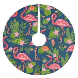 Rosa Flamingo: Türkis Streifen Vintag Polyester Weihnachtsbaumdecke