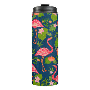 Rosa Flamingo: Türkis Streifen Vintag Thermosbecher