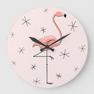 Rosa Flamingo-Uhr rund Große Wanduhr
