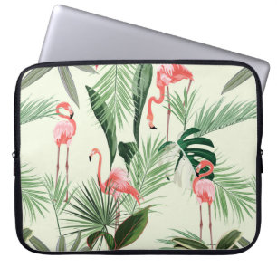 Rosa Flamingo und exotische Blume, Blätter aus Pa Laptopschutzhülle