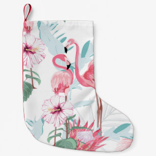 Rosa Flamingo und exotische Blume, Blätter aus Pal Kleiner Weihnachtsstrumpf