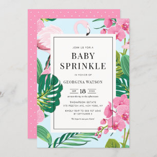 Rosa Flamingo und Orchids Tropical Baby Sprinkle Einladung